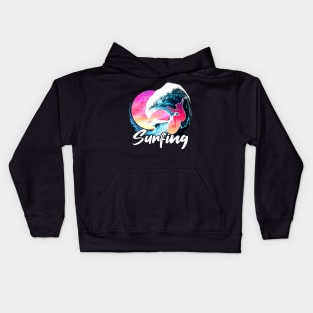 Surfing Big Wave Sunset - Surf Kids Hoodie